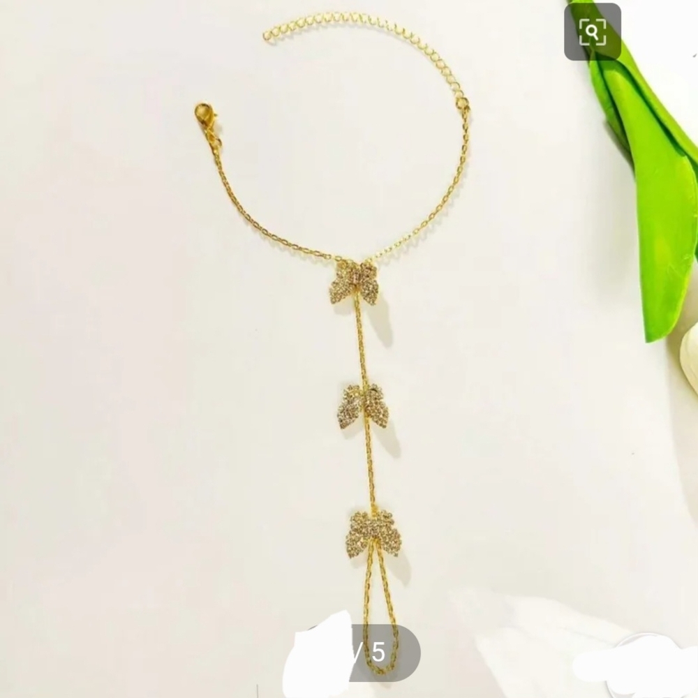 Butterfly Anklet & Toe Ring Combo Barefoot Sandal Gold - Picture 3 of 7